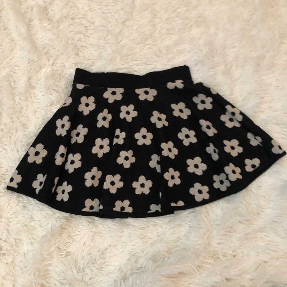 Black and White Floral Knit Skater Skirt